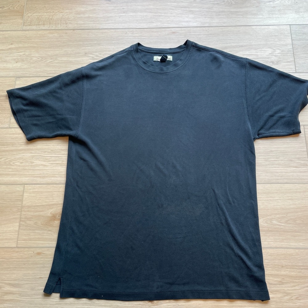 Tommy Bahama Mens XL Black Silk Cotton Textured Waffle Short Sleeve T-Shirt